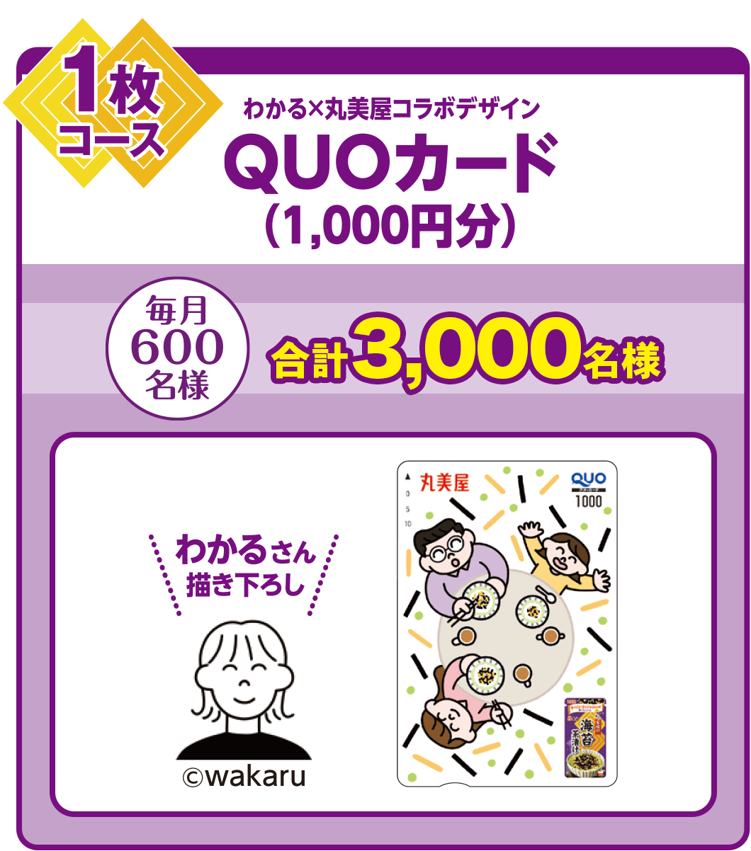 丸美屋オリジナル 木村佳乃QUOカード(1,000円分) 合計3,000名様 毎月600名様 1枚コース